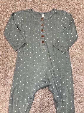 Quincy Mae Olive Green One-Piece Bodysuit with White Cross Print
